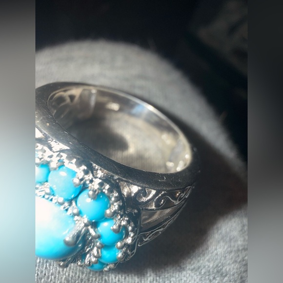 Turquoise “sleeping beauty” and 925 Silver large Floral Ring 9 - Picture 5 of 14